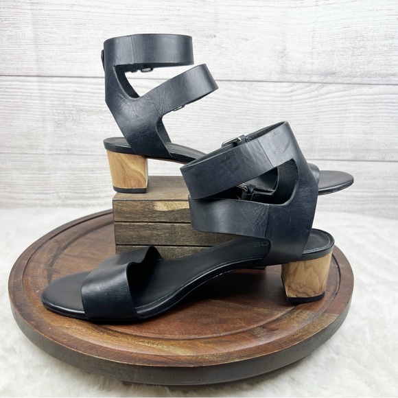 Vince Ria City Black Leather Sandals Heel Gladiator Buckles Revolve Size 7.5M - Picture 7 of 10